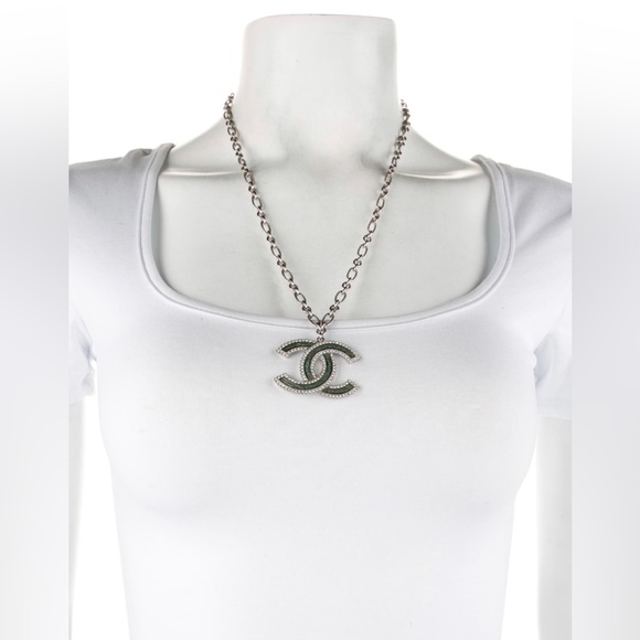 Chanel Enamel and Strass CC Pendant Necklace - Picture 3 of 4